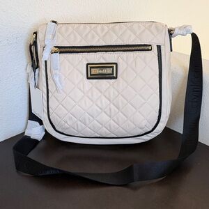 NWT VINTAGE Calvin Klein Quilted Off White & Black Crossbody with & Black strap.